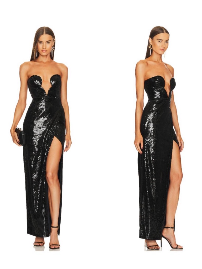 Michael Costello Strapless Black Sequin Gown With Thigh Slit (Worn Once)